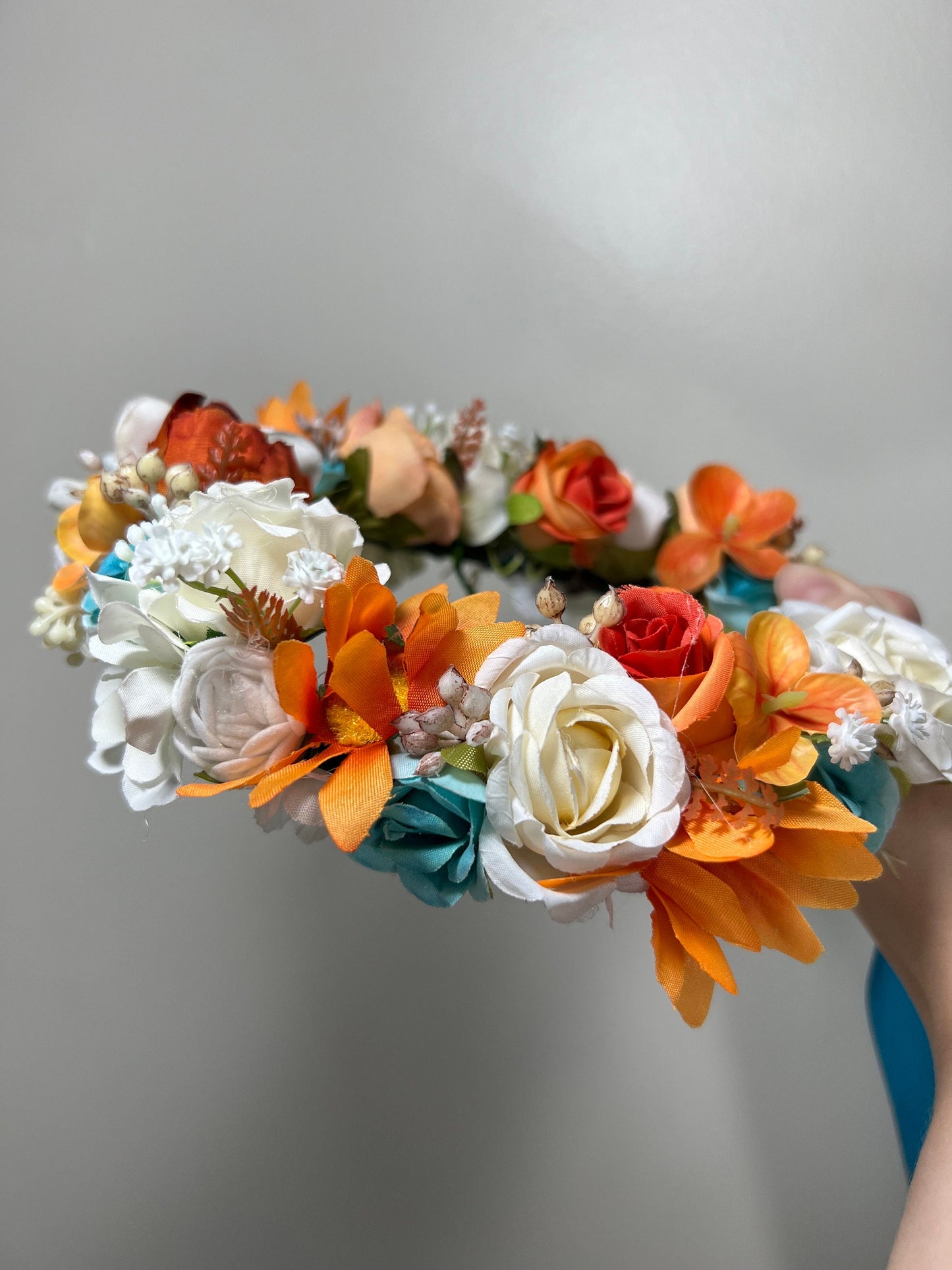 Wedding Flower Crown White Terracotta Rust Wedding Bridal Floral Headband Adult Decor Turquoise Wreath Bridal Crown Children Ivory Hair