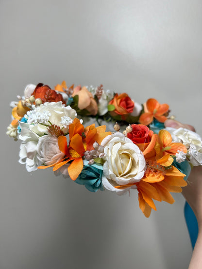 Wedding Flower Crown White Terracotta Rust Wedding Bridal Floral Headband Adult Decor Turquoise Wreath Bridal Crown Children Ivory Hair