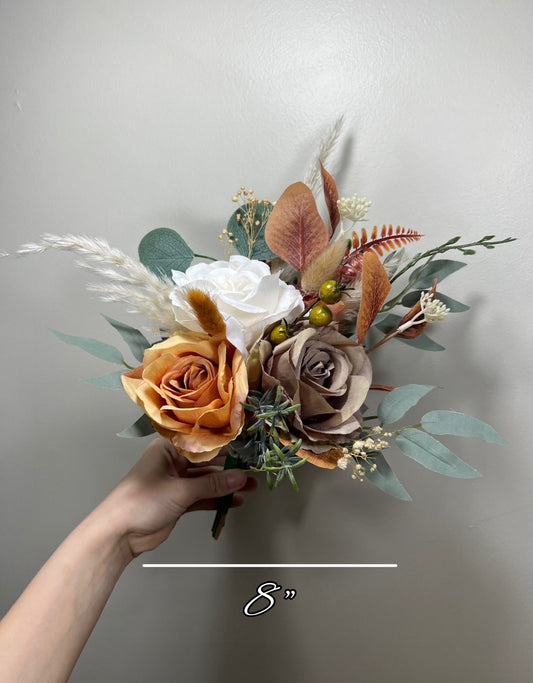 Wedding Centerpiece 3 Flowers Terracotta Boho Table Decor Burnt Orange Brown Cinnamon Small Centerpiece White Greenery Pampas Eucalyptus