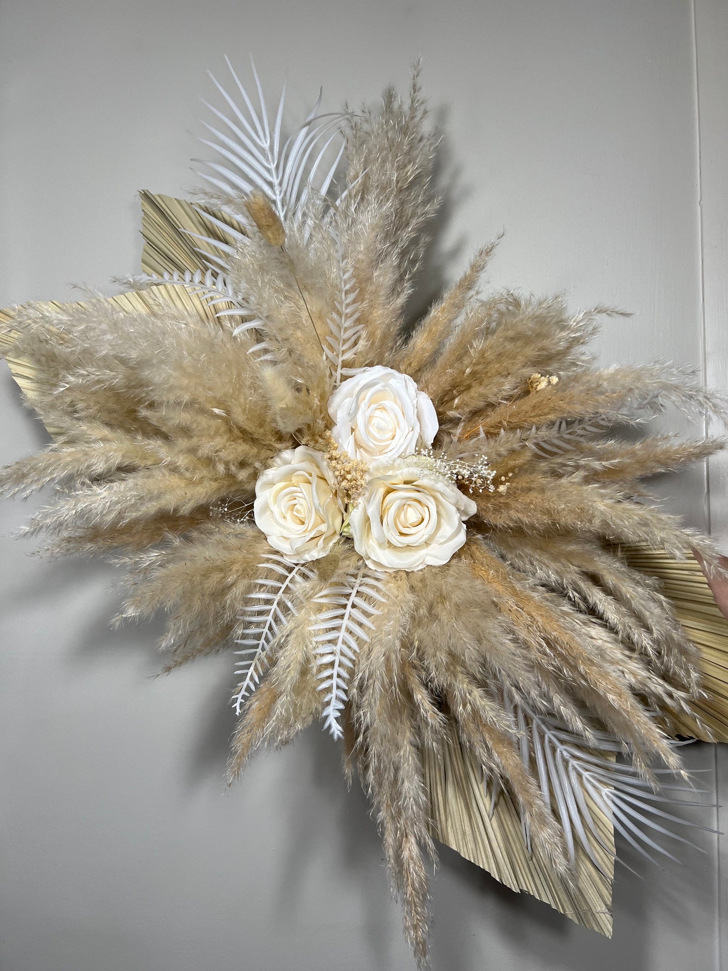 Home Decor Wall Backdrop Swag Decor Boho Arch Arrangements Pampas Grass Nursery Decor White Beige Dried Flowers Artificial Palms Leaves