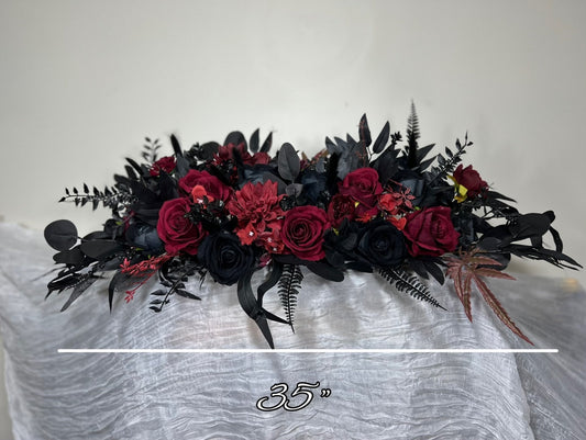 Wedding Sweetheart Table Black Centerpiece Burgundy Fireplace Mantle Black Gothic Home Decor Halloween Arch Arrangement Arbor