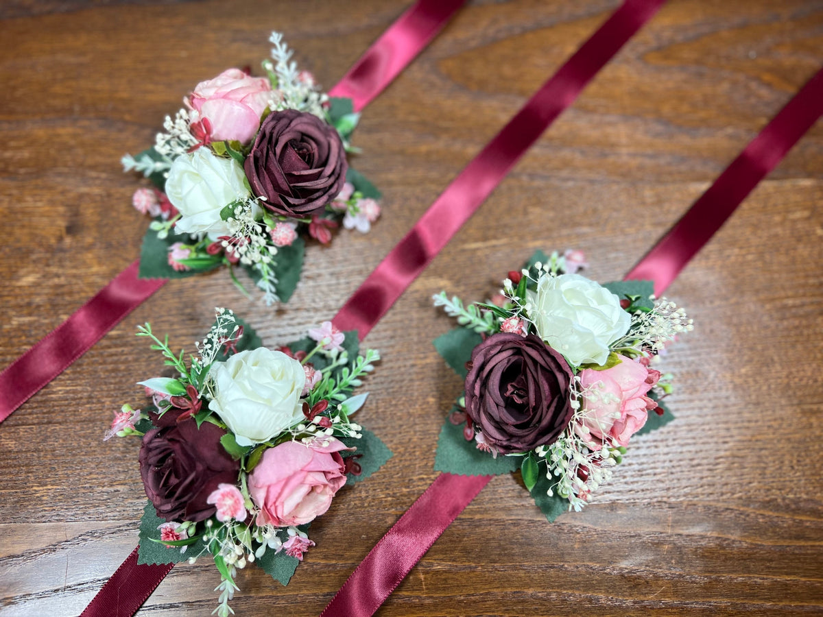 Wedding Corsage Burgundy Dusty Rose Wedding Wrist White Corsage Bridesmaids Decor Corsage Bridal Ivory Accessories Artificial Flowers Reddit