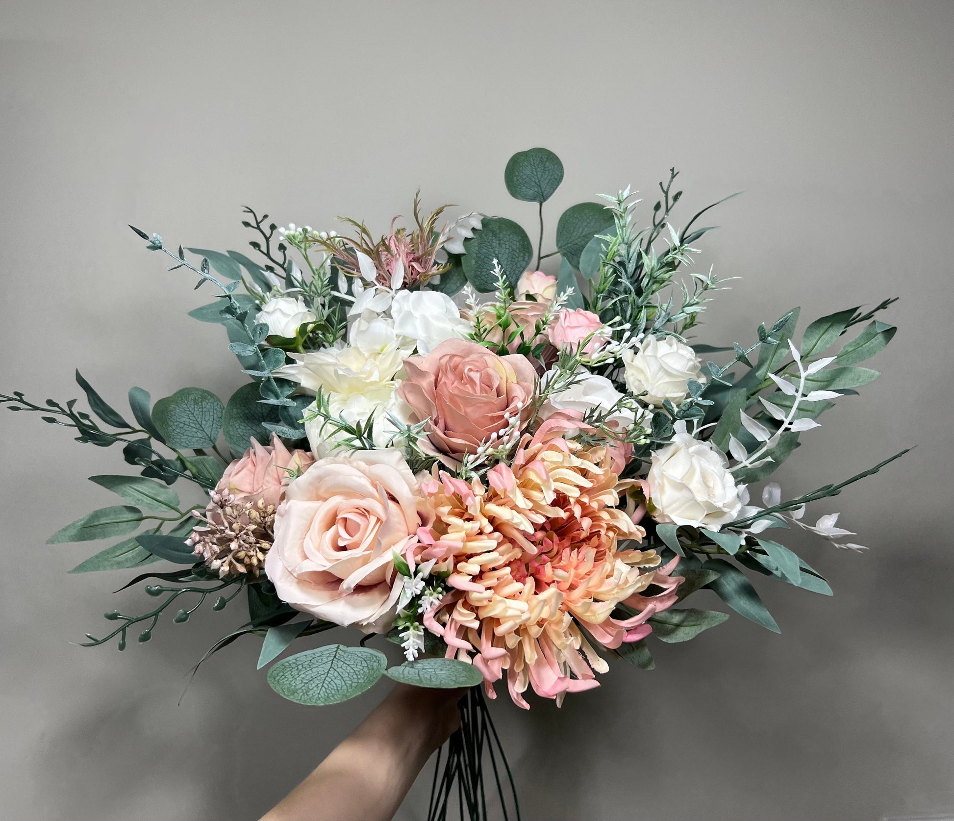 Wedding Bouquet Dusty Rose Bridal Blush Dahlia Wedding Bouquet Ivory Bridesmaids Decor Eucalyptus Pink Flower White Spring Artificial Flower
