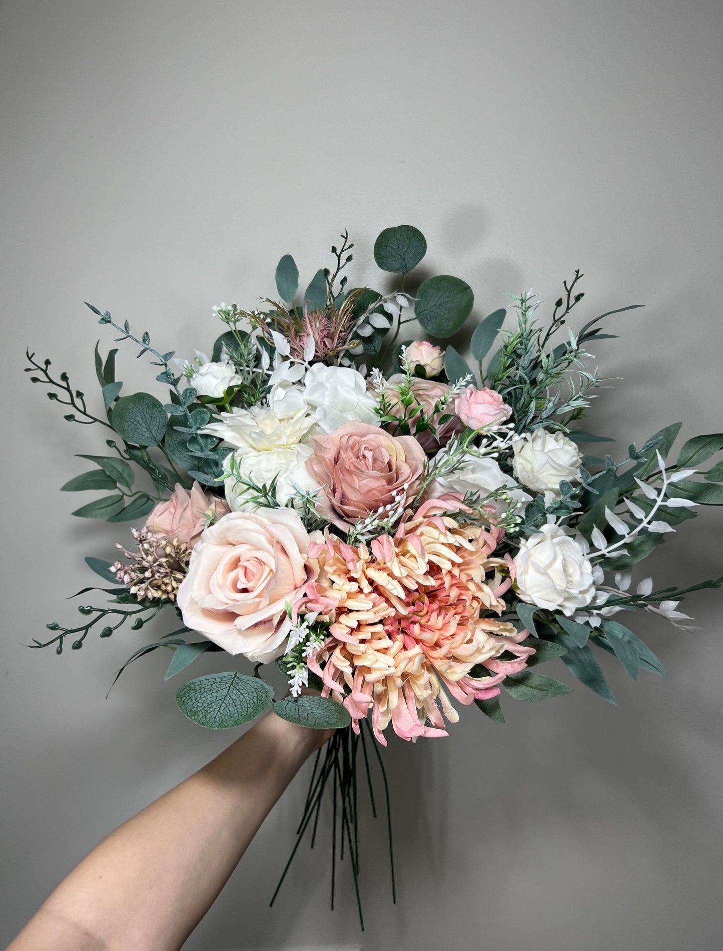 Wedding Bouquet Dusty Rose Bridal Blush Dahlia Wedding Bouquet Ivory Bridesmaids Decor Eucalyptus Pink Flower White Spring Artificial Flower