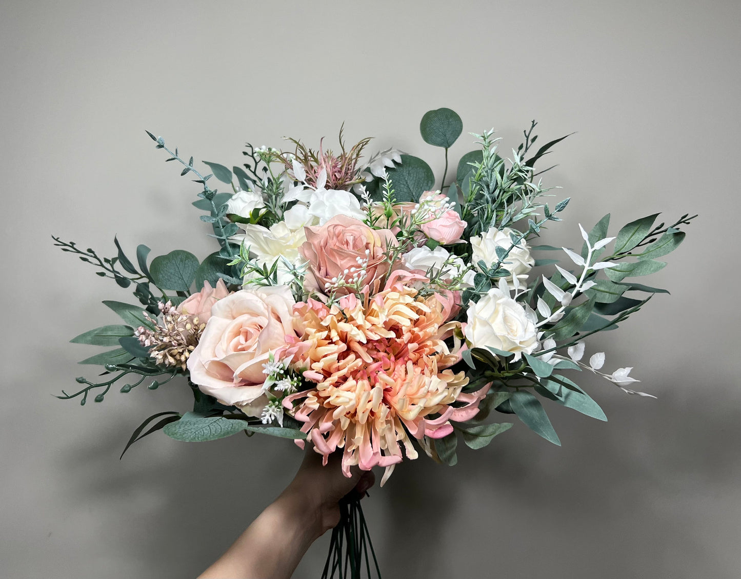 Wedding Bouquet Dusty Rose Bridal Blush Dahlia Wedding Bouquet Ivory Bridesmaids Decor Eucalyptus Pink Flower White Spring Artificial Flower