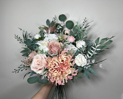 Wedding Bouquet Dusty Rose Bridal Blush Dahlia Wedding Bouquet Ivory Bridesmaids Decor Eucalyptus Pink Flower White Spring Artificial Flower