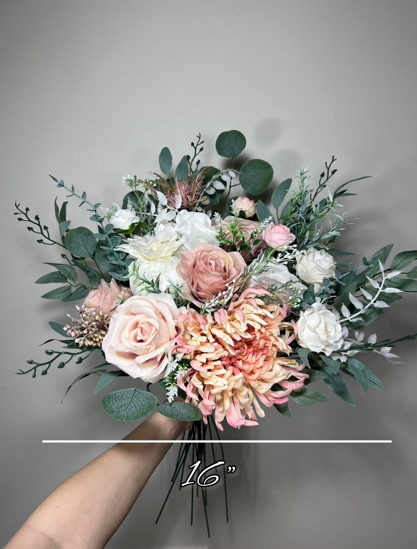 Wedding Bouquet Dusty Rose Bridal Blush Dahlia Wedding Bouquet Ivory Bridesmaids Decor Eucalyptus Pink Flower White Spring Artificial Flower