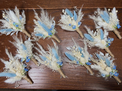 Wedding Bouquet Dusty Blue Sky Bridal Boho Bouquet Palms Leaves Wedding Royal Blue Baby White Pampas Grass Bouquet Artificial Flower Winter