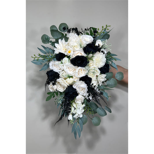 Wedding White Bouquet Cascade Black Bridesmaids Bridal Cascading Bouquet Wedding Bouquet Ivory Decor Eucalyptus Sage Flower Artificial