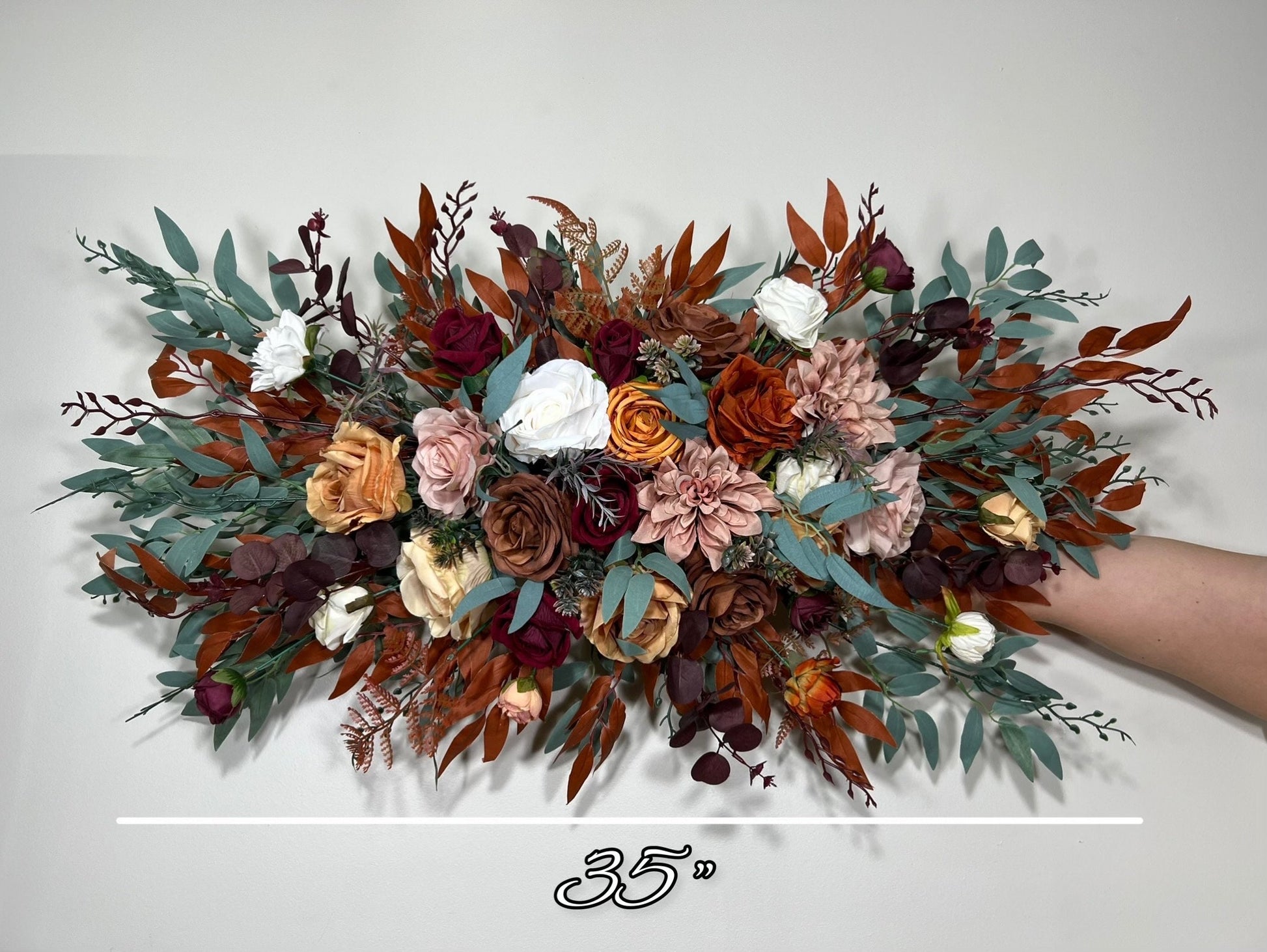 Wedding Burgundy Arch Arrangement Ivory Dusty Rose Arch Aisle Arrangement Terracotta Decor Rust Burnt Orange Artificial Flowers Eucalyptus