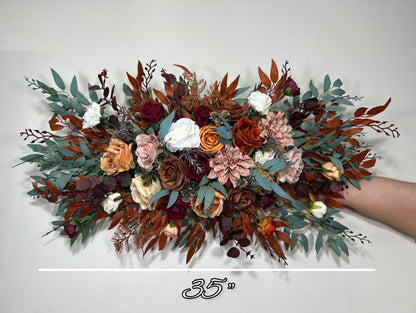 Wedding Burgundy Arch Arrangement Ivory Dusty Rose Arch Aisle Arrangement Terracotta Decor Rust Burnt Orange Artificial Flowers Eucalyptus
