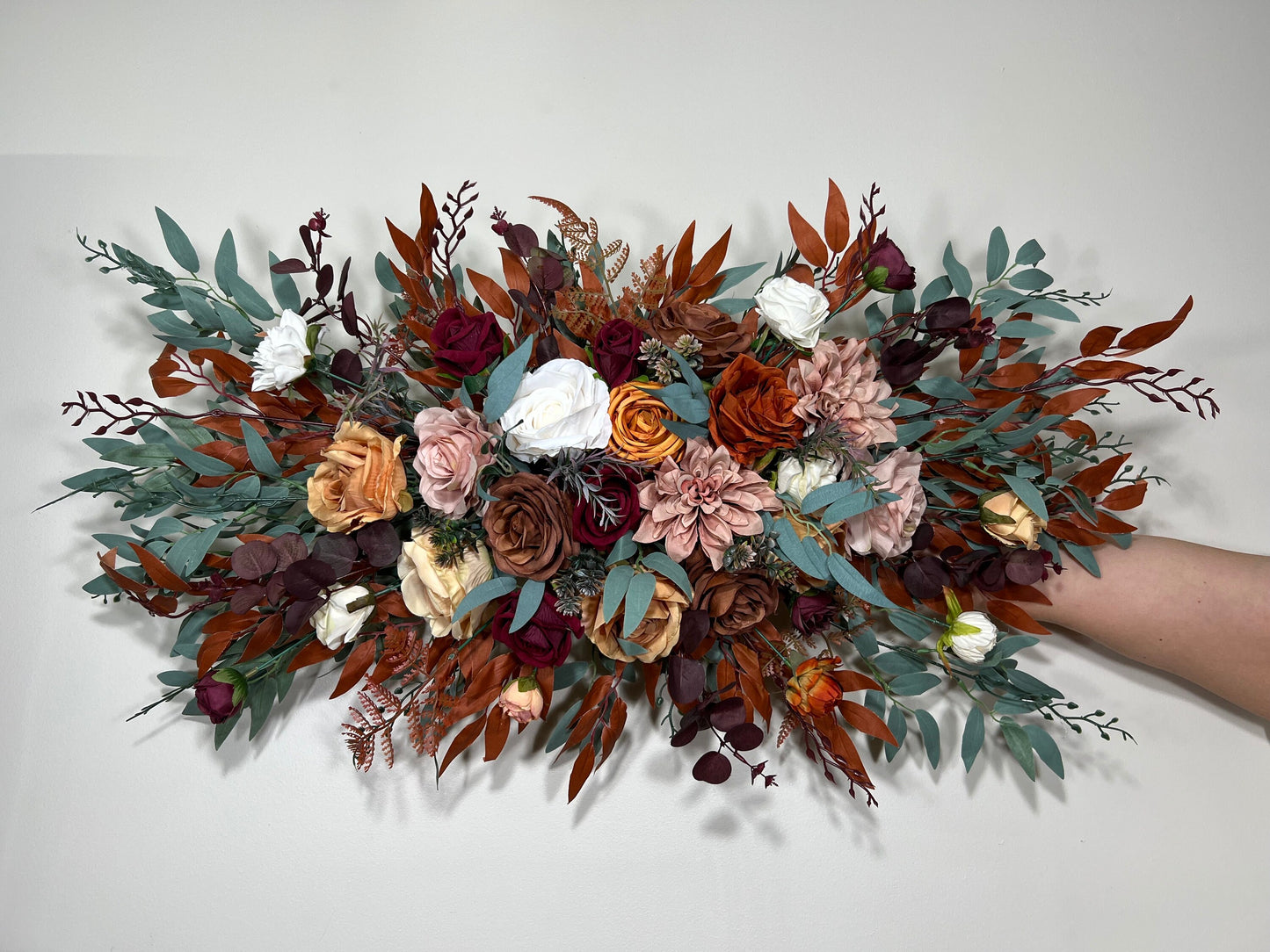 Wedding Burgundy Arch Arrangement Ivory Dusty Rose Arch Aisle Arrangement Terracotta Decor Rust Burnt Orange Artificial Flowers Eucalyptus