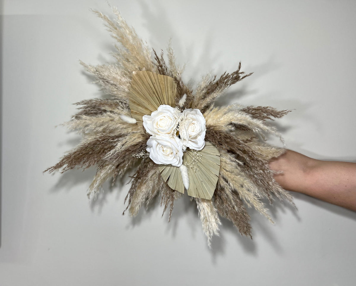 Wedding Arch Arrangement White Pampas Grass Arch Aisle Arrangement Palms Leaves Artificial Dried Flowers Ivory Swag Home Decor Office Wall