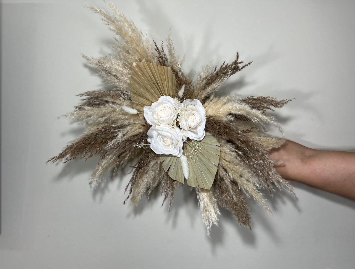 Wedding Arch Arrangement White Pampas Grass Arch Aisle Arrangement Palms Leaves Artificial Dried Flowers Ivory Swag Home Decor Office Wall