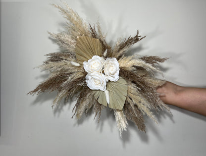 Wedding Arch Arrangement White Pampas Grass Arch Aisle Arrangement Palms Leaves Artificial Dried Flowers Ivory Swag Home Decor Office Wall