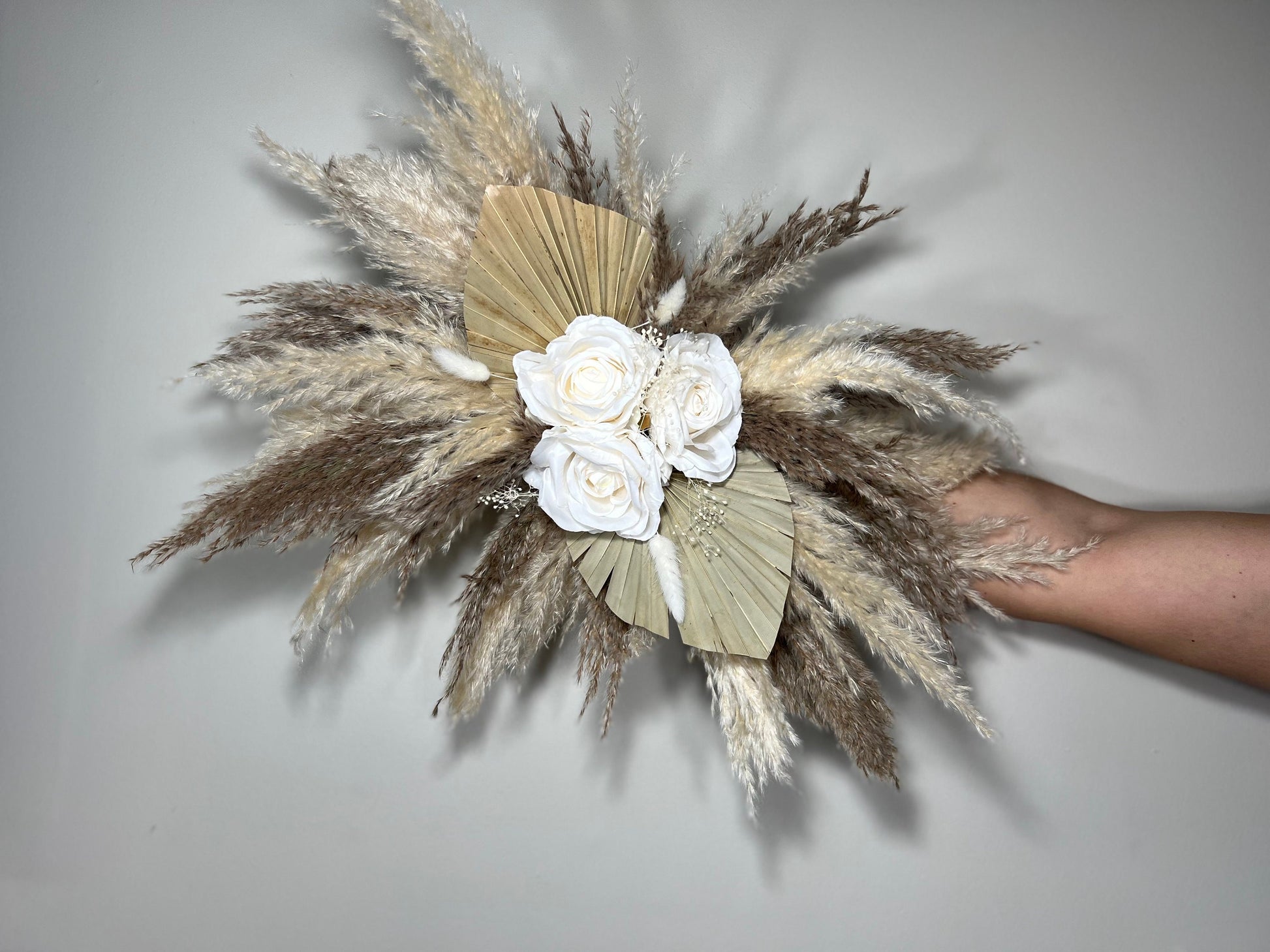 Wedding Arch Arrangement White Pampas Grass Arch Aisle Arrangement Palms Leaves Artificial Dried Flowers Ivory Swag Home Decor Office Wall