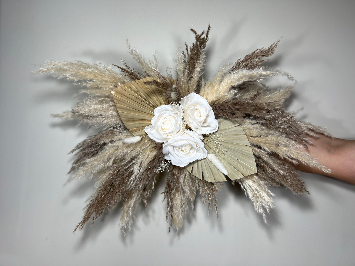 Wedding Arch Arrangement White Pampas Grass Arch Aisle Arrangement Palms Leaves Artificial Dried Flowers Ivory Swag Home Decor Office Wall