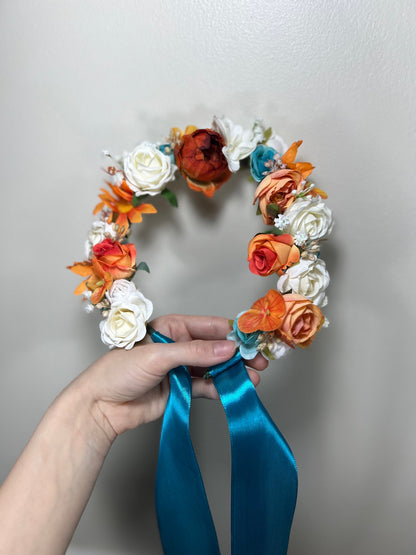 Wedding Flower Crown White Terracotta Rust Wedding Bridal Floral Headband Adult Decor Turquoise Wreath Bridal Crown Children Ivory Hair