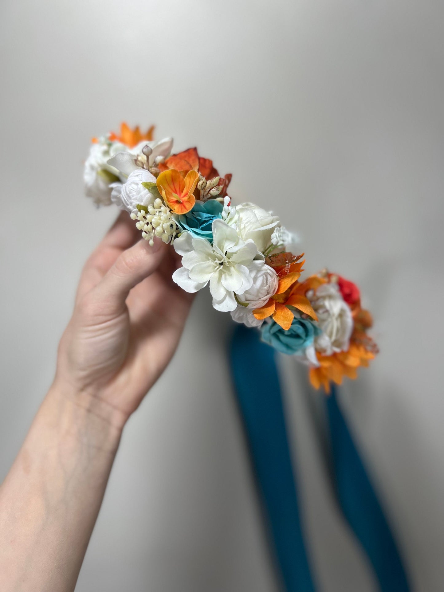 Wedding Flower Crown White Terracotta Rust Wedding Bridal Floral Headband Adult Decor Turquoise Wreath Bridal Crown Children Ivory Hair
