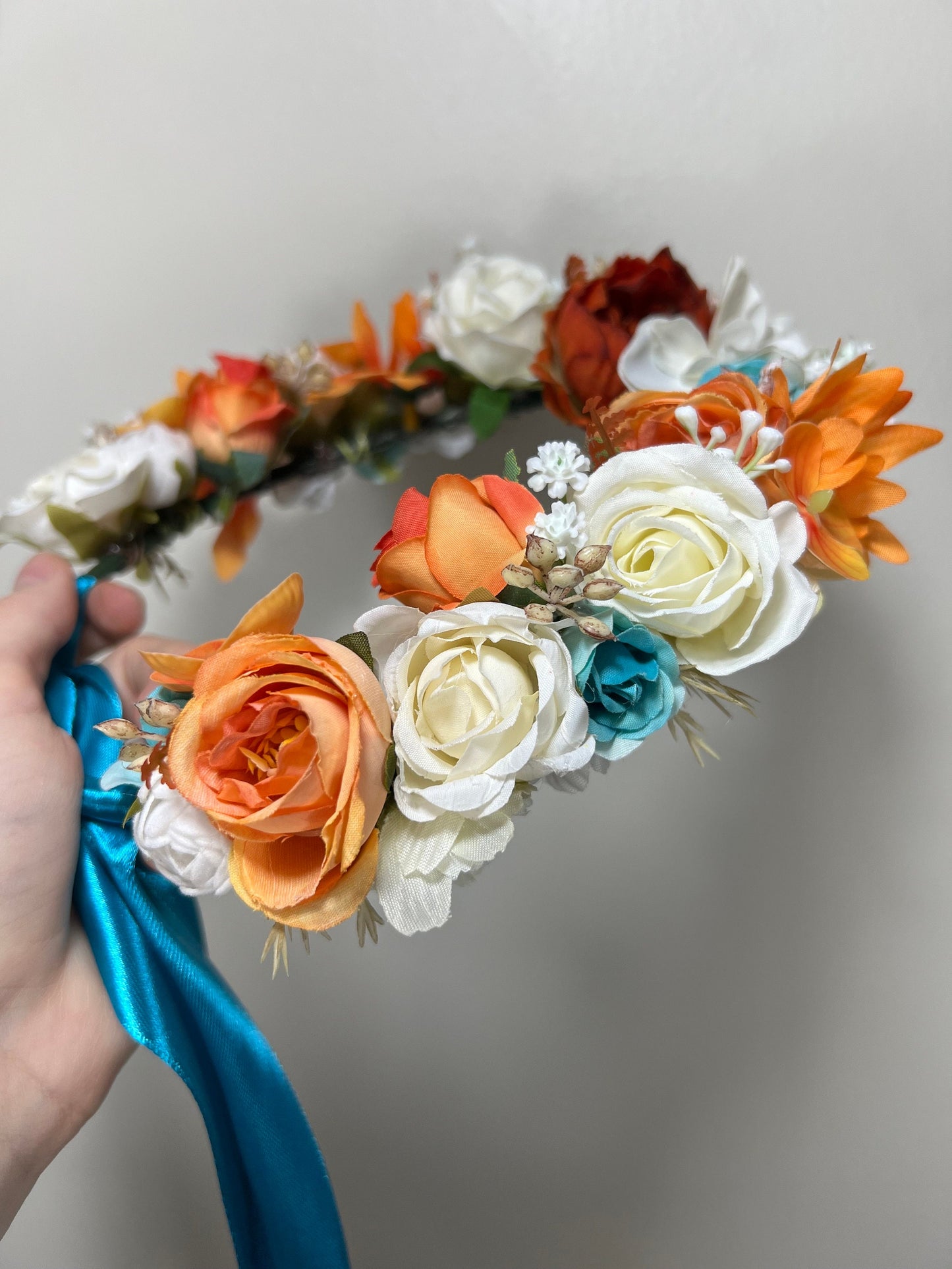 Wedding Flower Crown White Terracotta Rust Wedding Bridal Floral Headband Adult Decor Turquoise Wreath Bridal Crown Children Ivory Hair