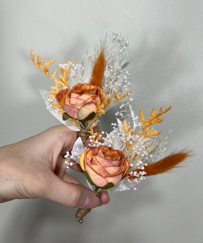 Wedding Bouquet Terracotta Boho Bridal Rust Wedding Burnt Orange Bridesmaids Decor Artificial Flower Baby Breath Fall Pumpkin Bunny Tails