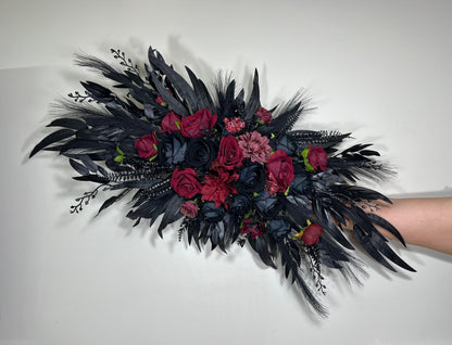 Wedding Arch Arrangement Black Burgundy Arch Aisle Arrangement Halloween Decor Gothic Black Artificial Flowers Eucalyptus Bunny Tails Reddit