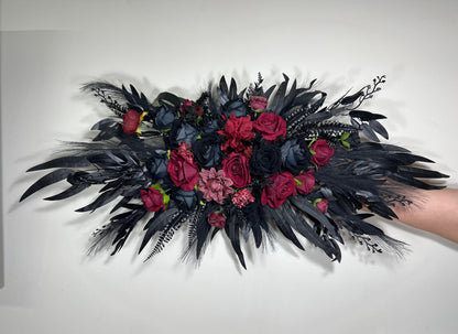 Wedding Arch Arrangement Black Burgundy Arch Aisle Arrangement Halloween Decor Gothic Black Artificial Flowers Eucalyptus Bunny Tails Reddit