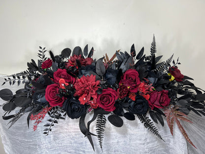 Wedding Sweetheart Table Black Centerpiece Burgundy Fireplace Mantle Black Gothic Home Decor Halloween Arch Arrangement Arbor