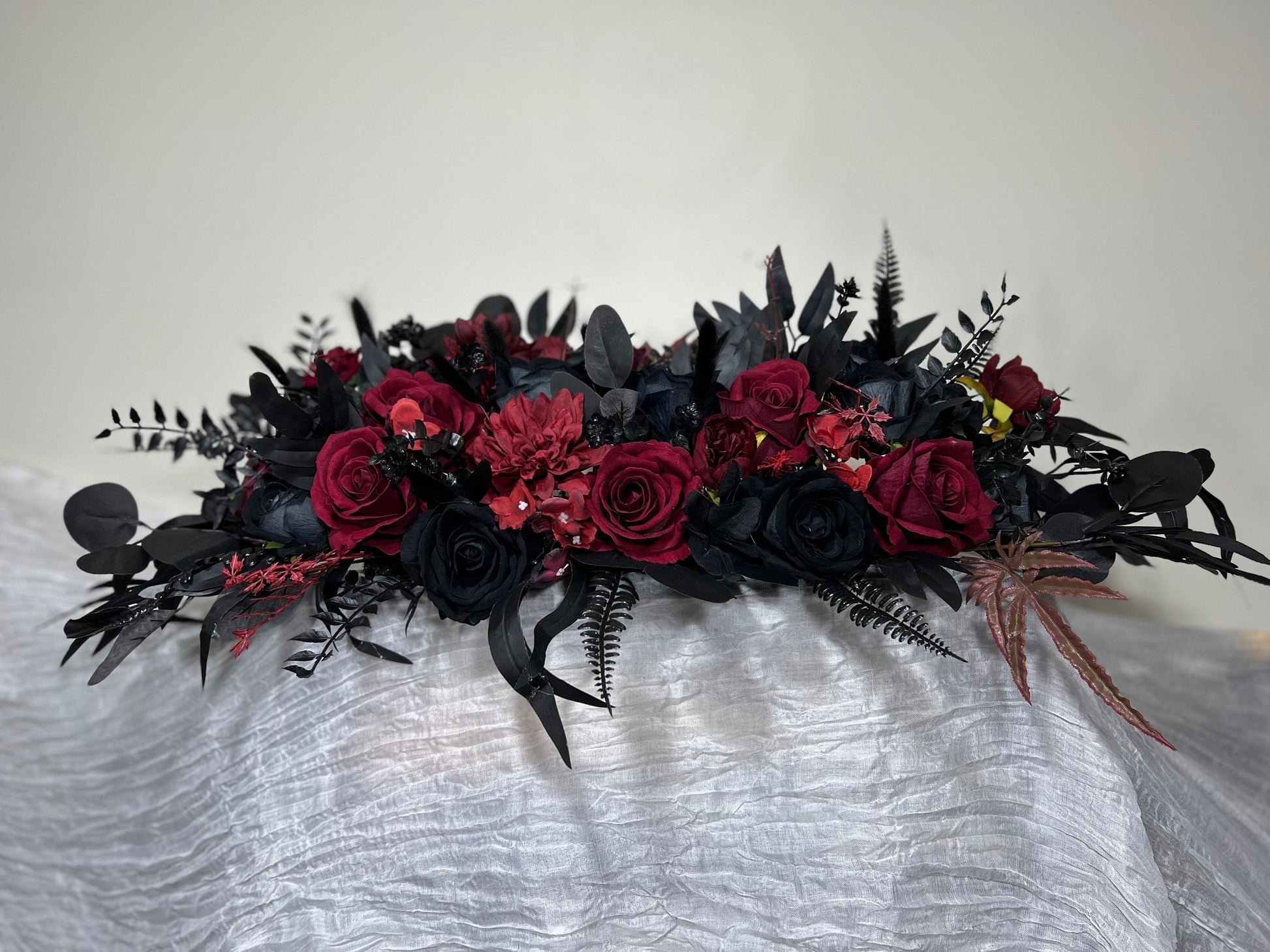 Wedding Sweetheart Table Black Centerpiece Burgundy Fireplace Mantle Black Gothic Home Decor Halloween Arch Arrangement Arbor
