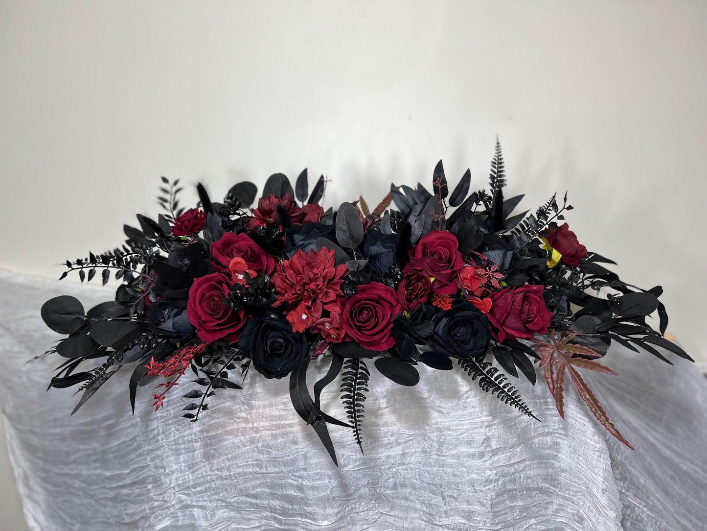 Wedding Sweetheart Table Black Centerpiece Burgundy Fireplace Mantle Black Gothic Home Decor Halloween Arch Arrangement Arbor
