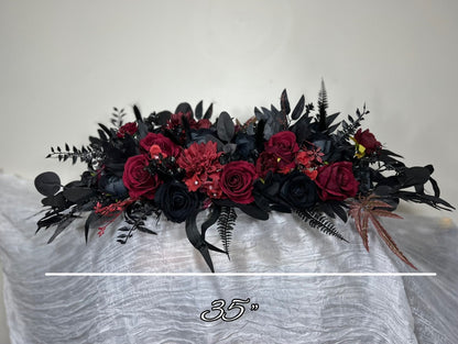 Black Bouquet Cascade Burgundy Bridal Gothic Halloween Cascading Bouquet Black Decor Burgundy Gold Artificial Flower Bridesmaids Black