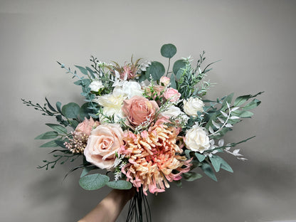 Wedding Bouquet Dusty Rose Bridal Blush Dahlia Wedding Bouquet Ivory Bridesmaids Decor Eucalyptus Pink Flower White Spring Artificial Flower