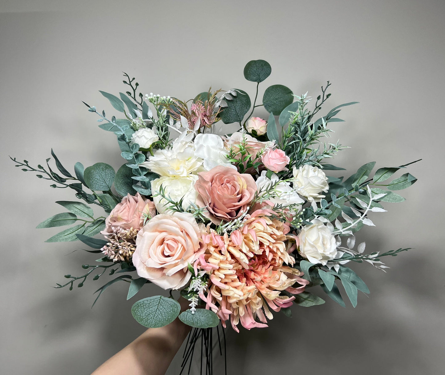 Wedding Bouquet Dusty Rose Bridal Blush Dahlia Wedding Bouquet Ivory Bridesmaids Decor Eucalyptus Pink Flower White Spring Artificial Flower