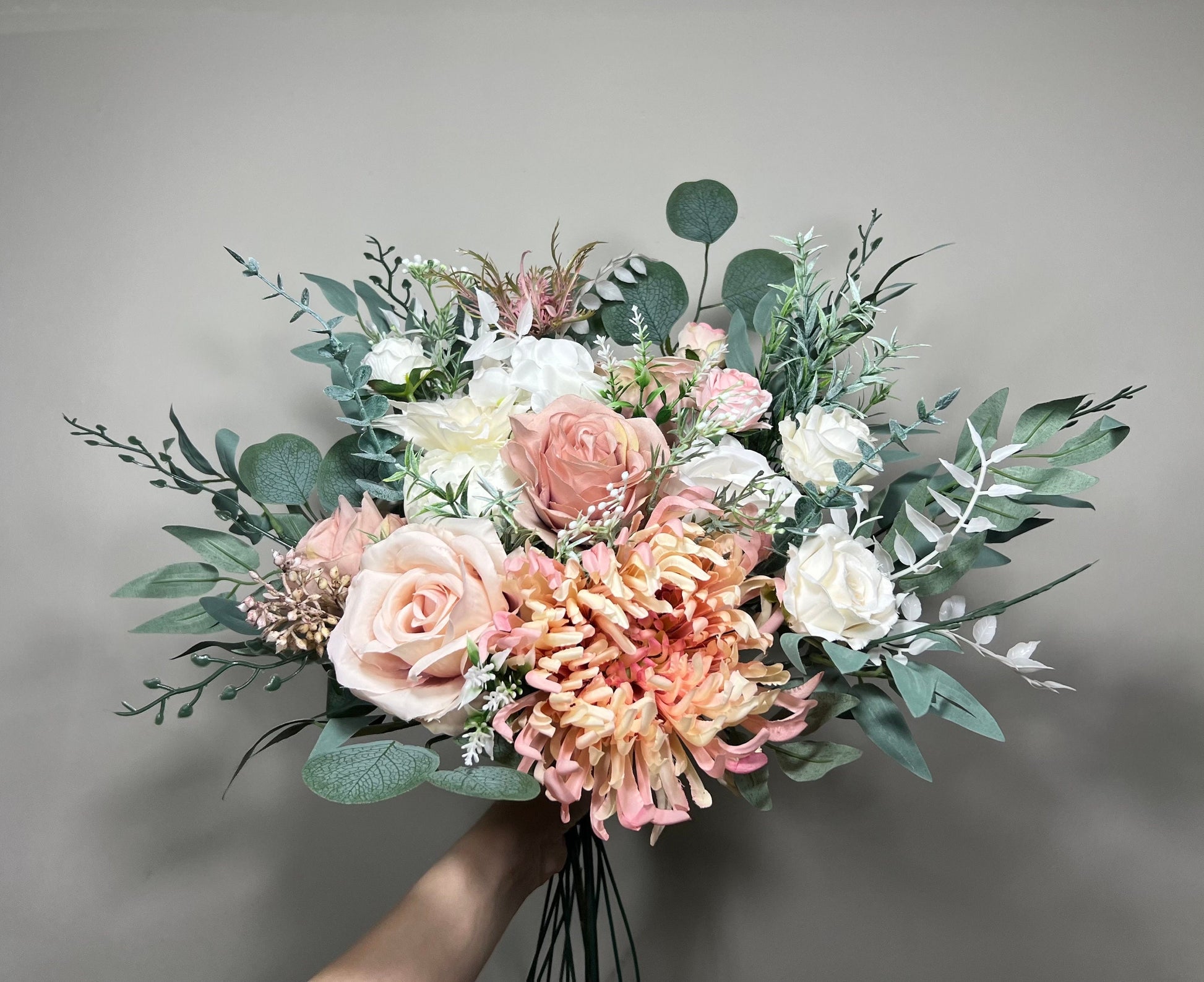 Wedding Bouquet Dusty Rose Bridal Blush Dahlia Wedding Bouquet Ivory Bridesmaids Decor Eucalyptus Pink Flower White Spring Artificial Flower