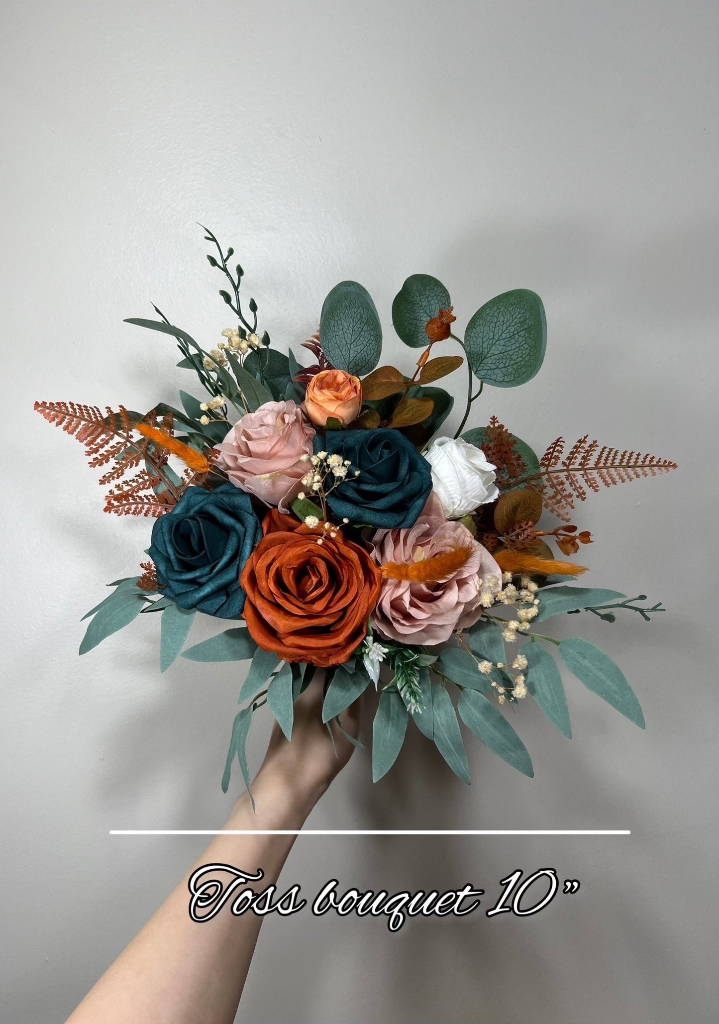 Dark Teal Orange Bouquet Wedding Bridal Bouquet Rust Teal Dusty Rose Bridesmaids Bouquet Dark Teal Terracotta Blush Burnt Orange Eucalyptus