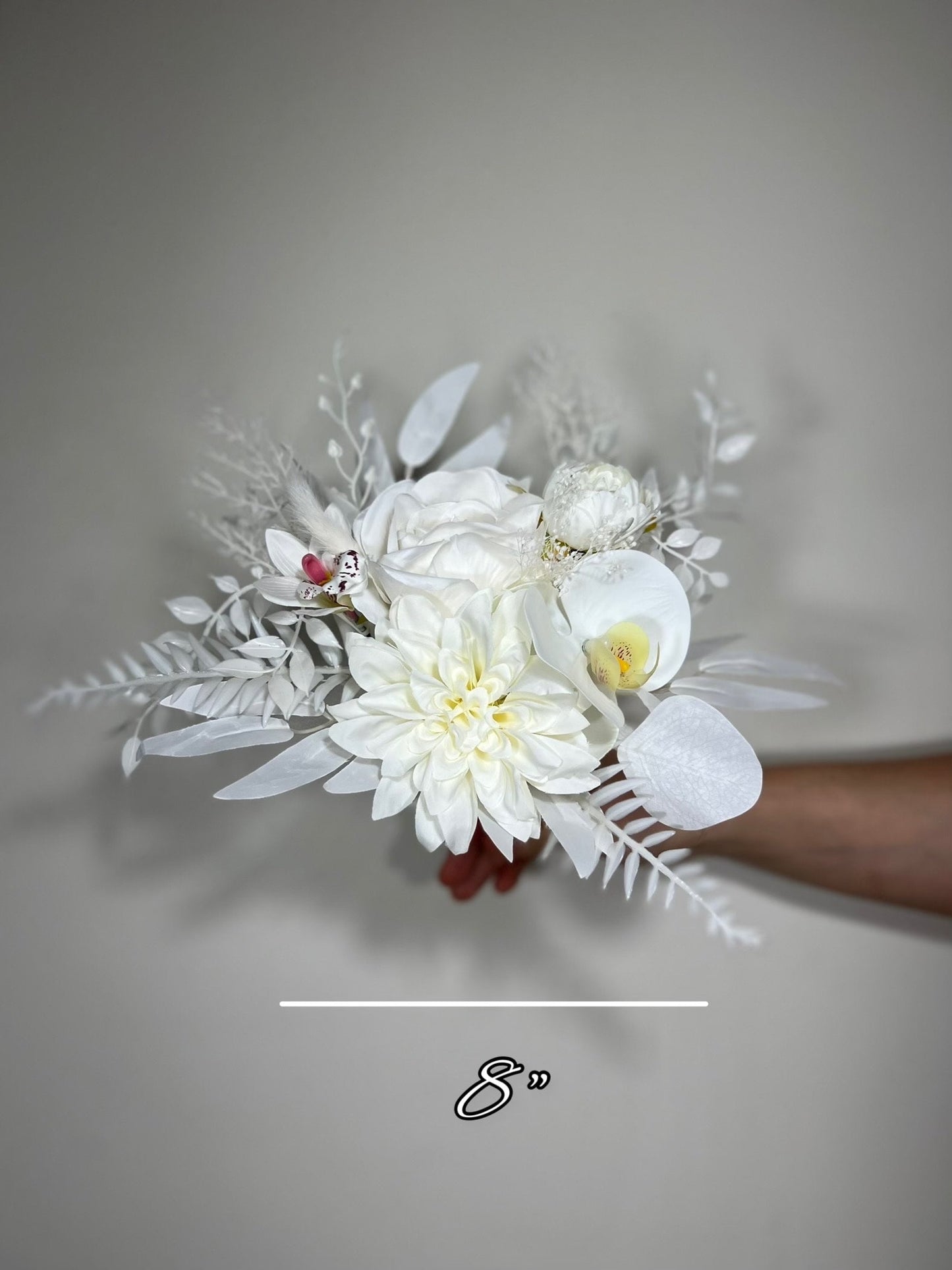 Wedding Bouquet White Bridal Orchid Wedding Ivory Bouquet Bridesmaids Orchid Decor Tropical Eucalyptus Fern White Rose Artificial Flower