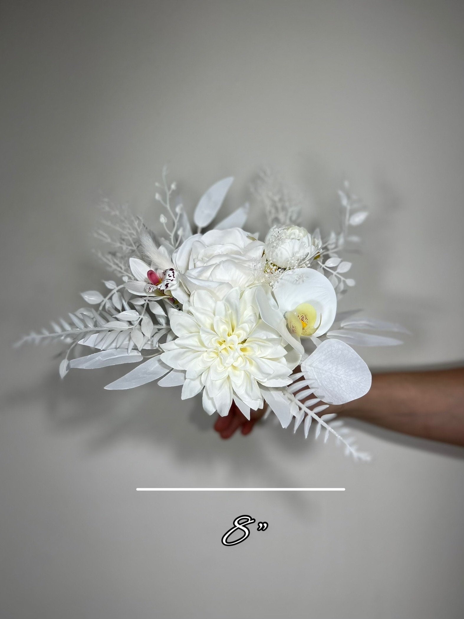 Wedding Bouquet White Bridal Orchid Wedding Ivory Bouquet Bridesmaids Orchid Decor Tropical Eucalyptus Fern White Rose Artificial Flower