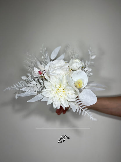 Wedding Bouquet White Bridal Orchid Wedding Ivory Bouquet Bridesmaids Orchid Decor Tropical Eucalyptus Fern White Rose Artificial Flower