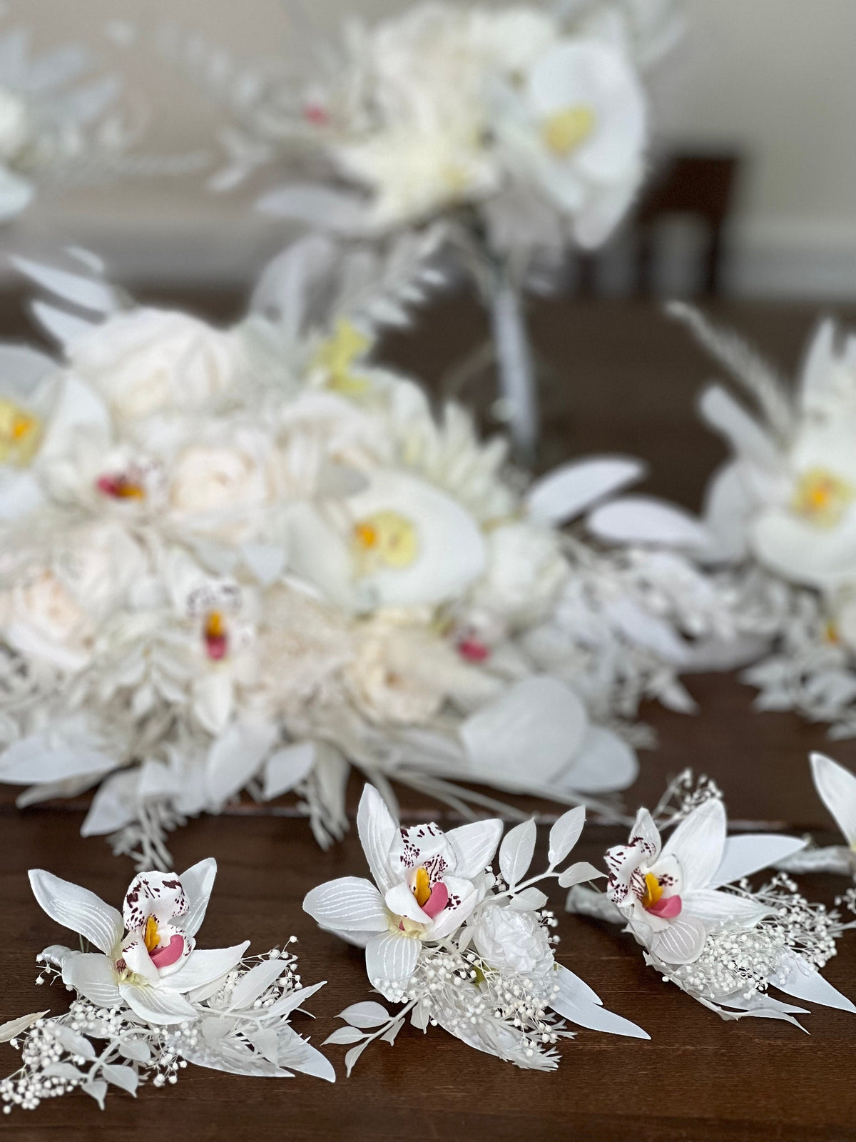 Wedding Bouquet White Bridal Orchid Wedding Ivory Bouquet Bridesmaids Orchid Decor Tropical Eucalyptus Fern White Rose Artificial Flower