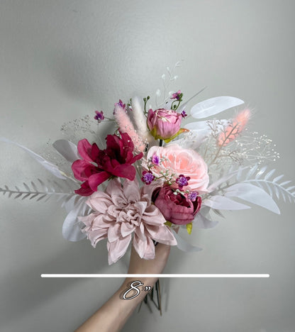 Wedding Centerpiece 3 Flowers Terracotta Boho Table Decor Burnt Orange Brown Cinnamon Small Centerpiece White Greenery Pampas Eucalyptus