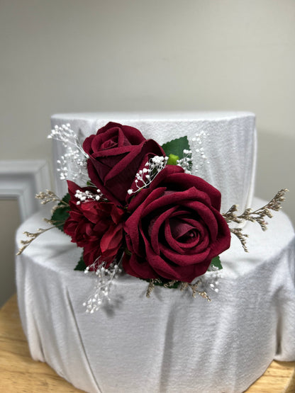 Wedding Cake Decoration Burgundy Topper Decor Flower Cake Arrangements Wedding Burgundy Cake Decor Artificial Flowers Topper Cake Burgundy