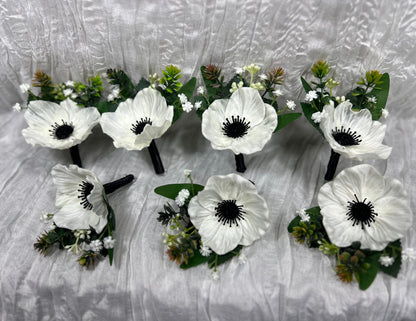 Wedding Bouquet White Anemone Bridal Bouquet Bridesmaids Wedding Black Anemone Bouquet Greenery Ivory Anemone Eucalyptus Artificial Flowers