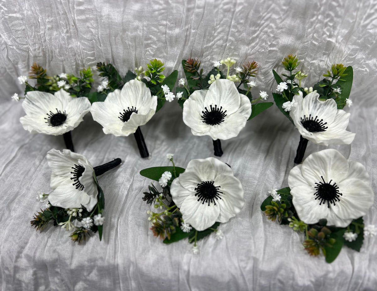 White Black Bouquet Wedding Cascade Anemone Bouquet White Cascading Bouquet Bridesmaids Black White Anemone Bouquet Greenery Artificial