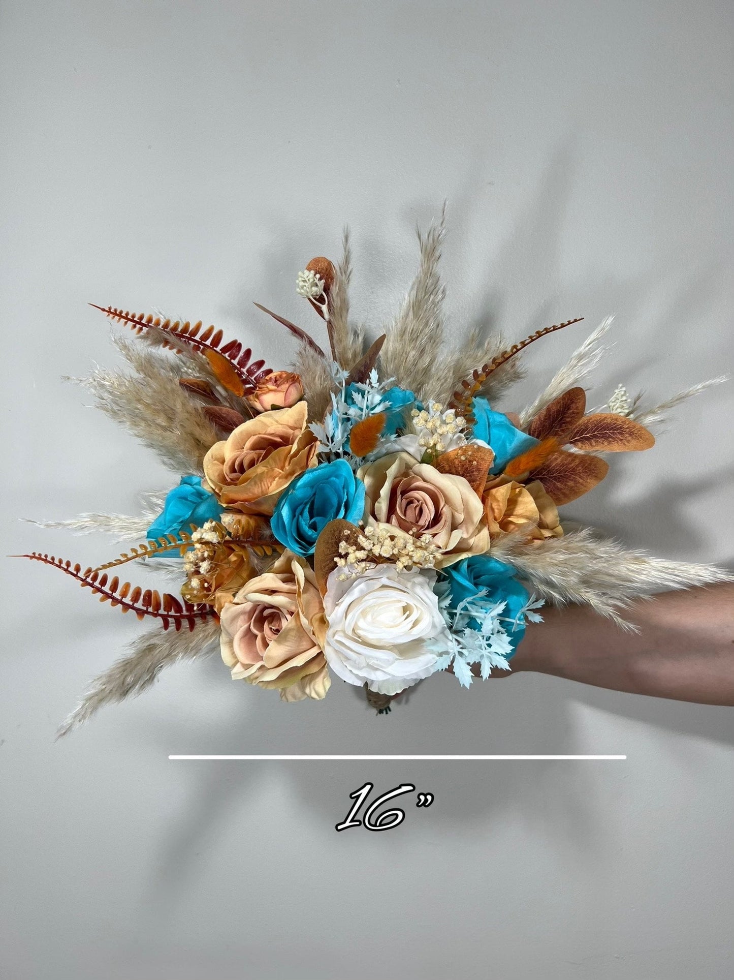 Wedding Bouquet Terracotta Turquoise Cascade Boho Bridal Rust Wedding Cascading Burnt Orange Cinnamon Decor Artificial Flower Fall