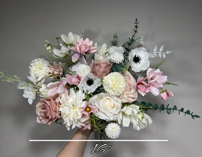 Wedding Dusty Rose Bouquet Wild Flower Bridal White Bouquet Pink Blush Bridesmaids Bouquet Spring Summer Anemone Artificial Flower Poppy