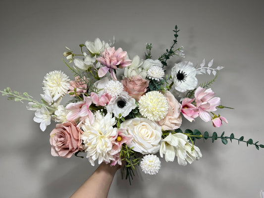 Wedding Dusty Rose Bouquet Wild Flower Bridal White Bouquet Pink Blush Bridesmaids Bouquet Spring Summer Anemone Artificial Flower Poppy