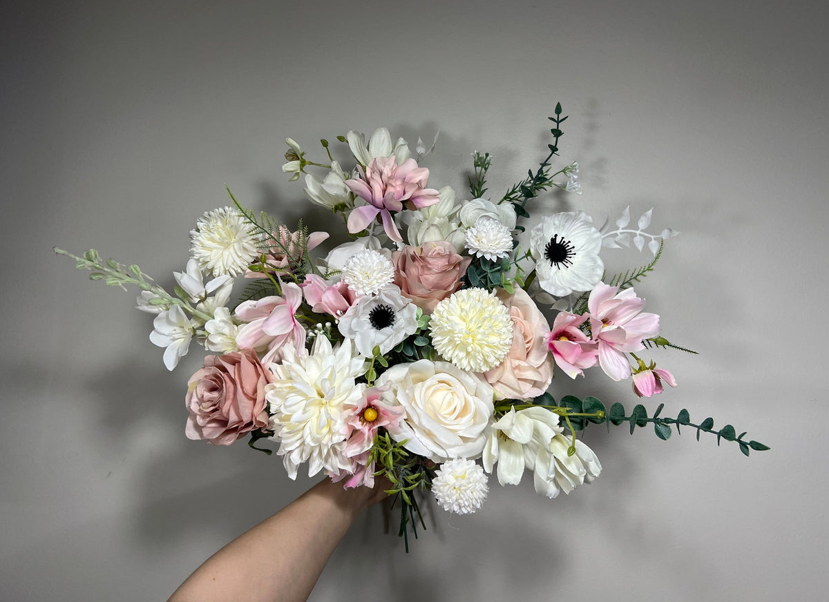 Wedding Dusty Rose Bouquet Wild Flower Bridal White Bouquet Pink Blush Bridesmaids Bouquet Spring Summer Anemone Artificial Flower Poppy