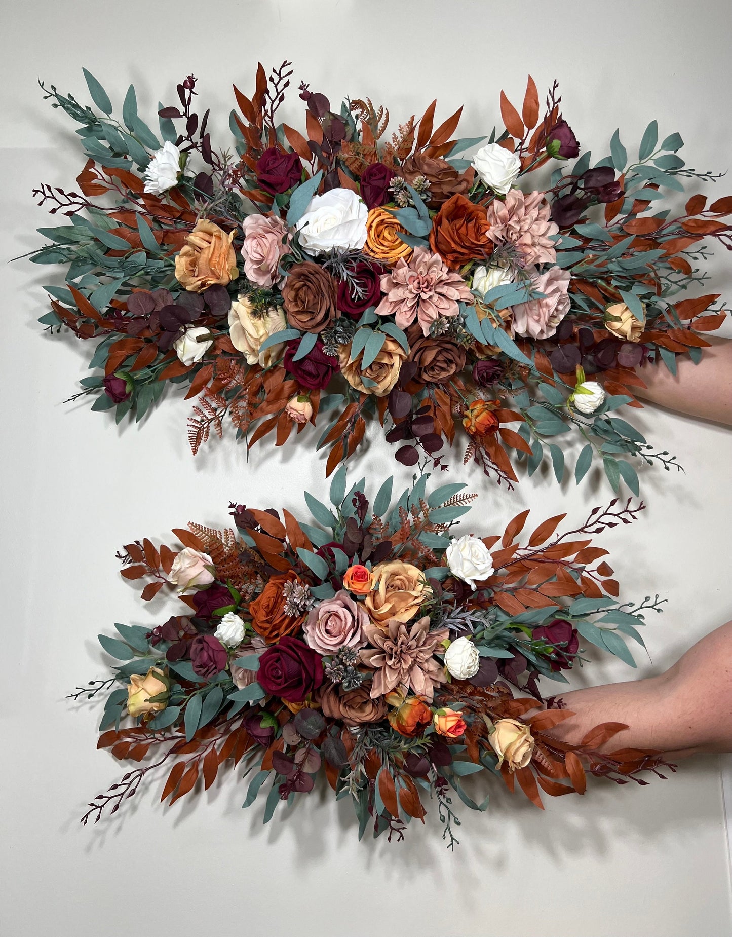 Wedding Burgundy Arch Arrangement Ivory Dusty Rose Arch Aisle Arrangement Terracotta Decor Rust Burnt Orange Artificial Flowers Eucalyptus