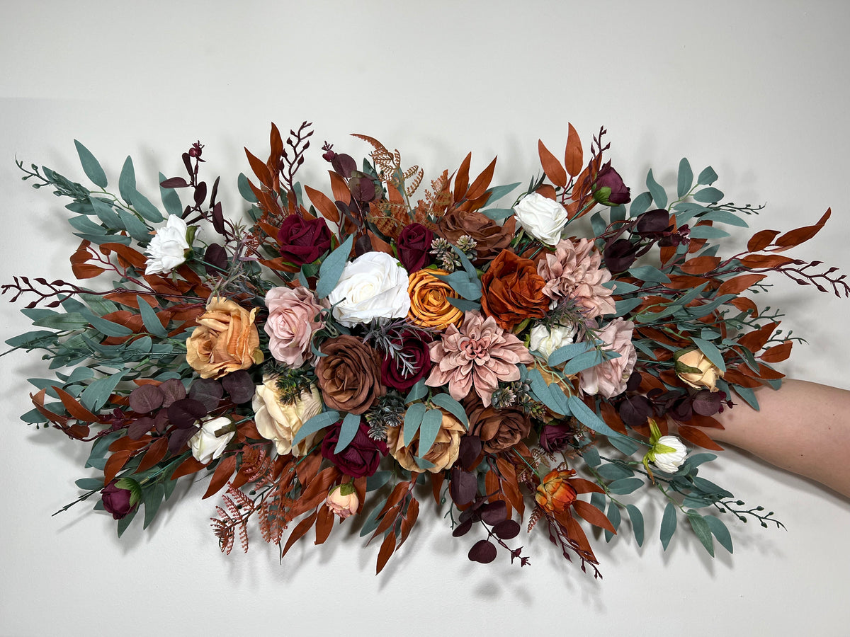 Burgundy Dusty Rose Terracotta Centerpiece Wedding Rust Fall Table Décor Burnt Orange Sweetheart Greenery Artificial Faux Flowers Reddit