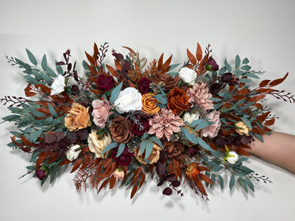 Wedding Burgundy Arch Arrangement Ivory Dusty Rose Arch Aisle Arrangement Terracotta Decor Rust Burnt Orange Artificial Flowers Eucalyptus